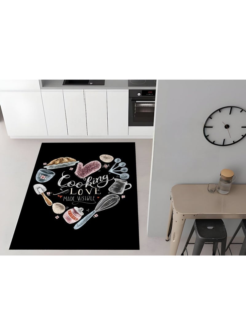 Modern 3D Kitchen Runner Rug - "Cooking is Love" Design - 120x180 cm - Anti-Slip Backing & Washable - Image 1